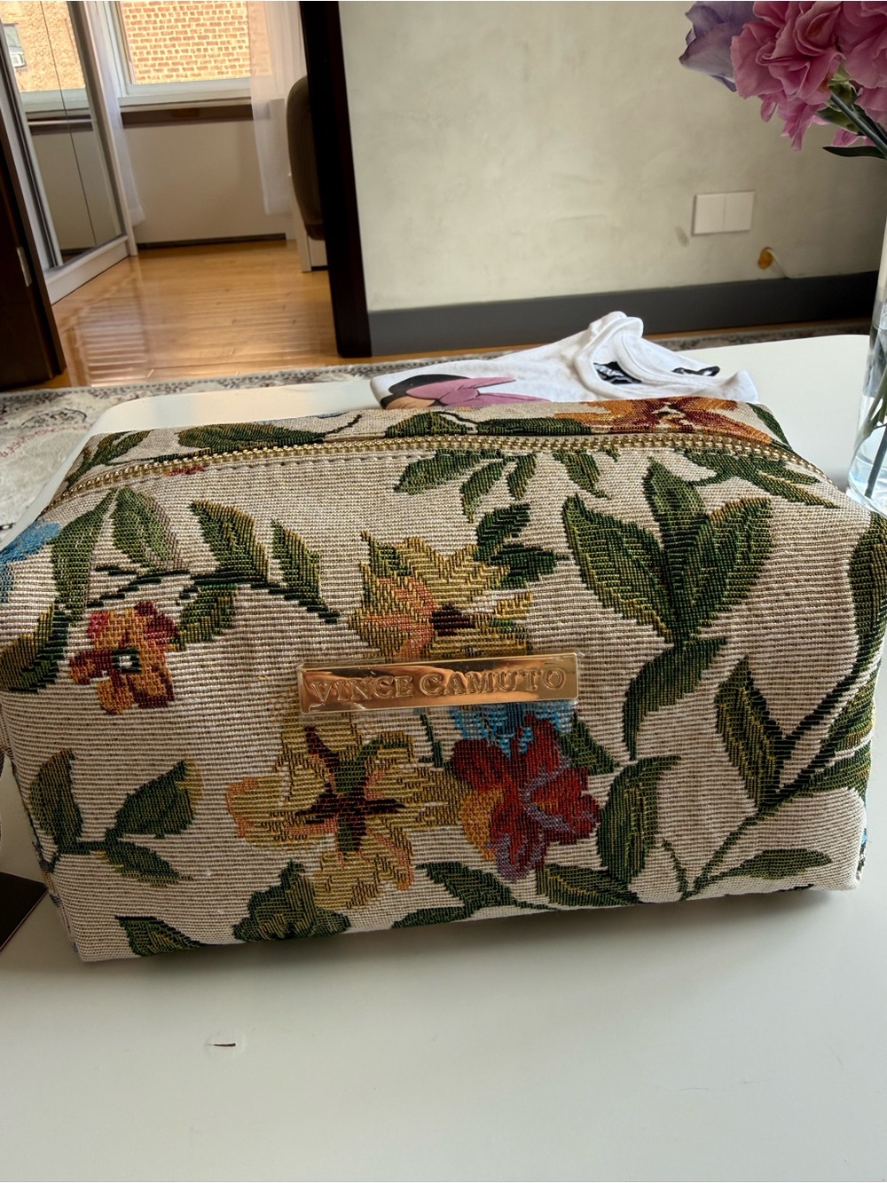 Vince Camuto Floral Tapestry Cosmetic Case in Green, Yellow, Red, Blue